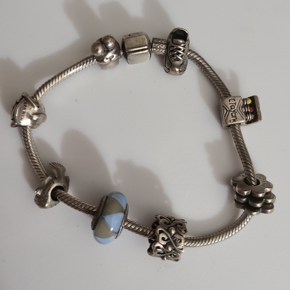 Vintage cham chamilia pandora charms bracelet retired sterling silver 8 charms